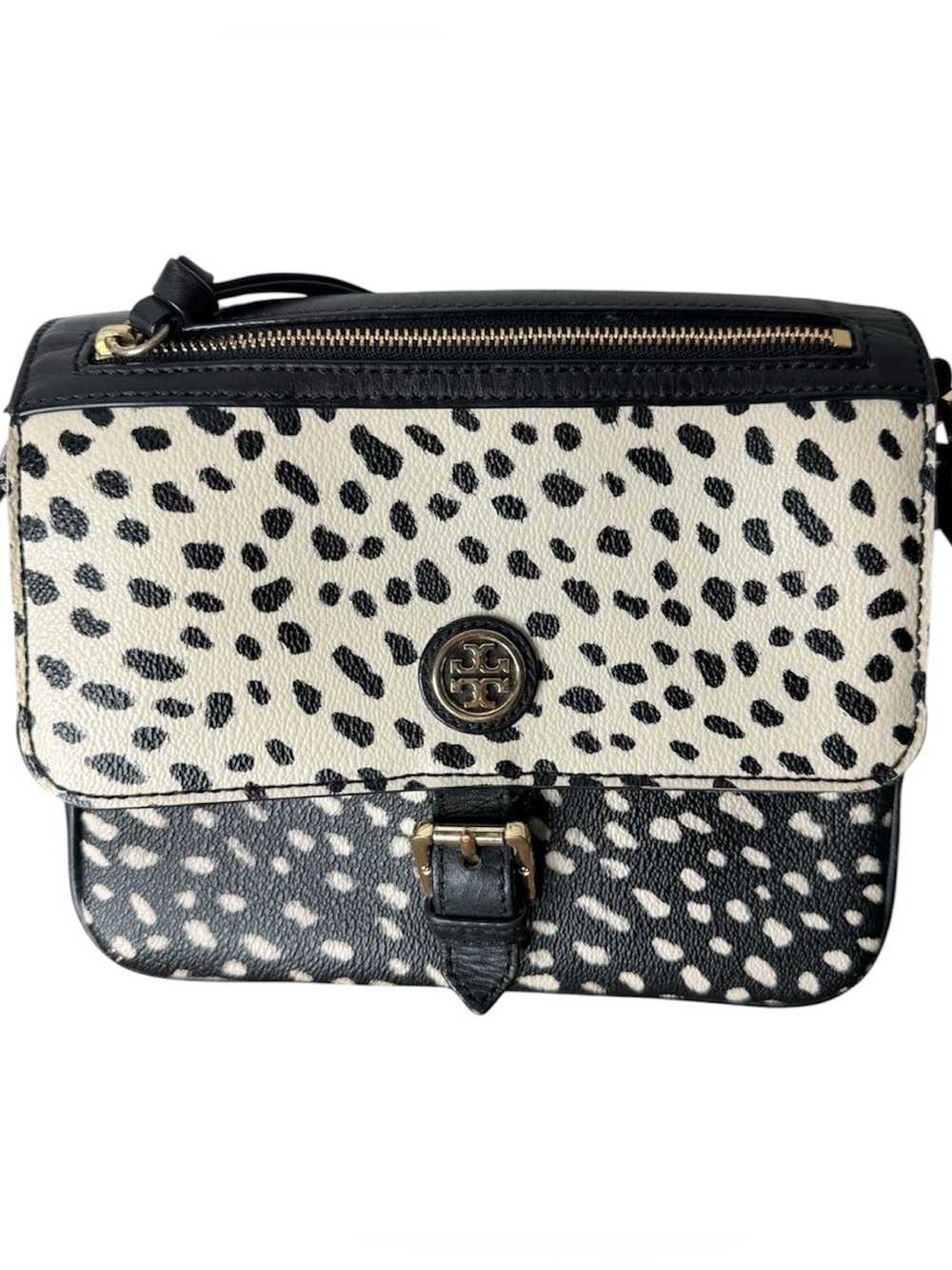 TORY BURCH Kerrington Dotted Pony Print Dalmatian Crossbody Bag Black Off White